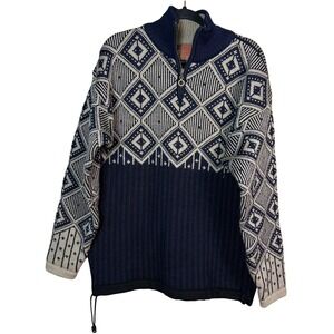 VTG Christiania Nordic Sweater Mens Medium Fair Isle Wool Quarter Zip Norwegian